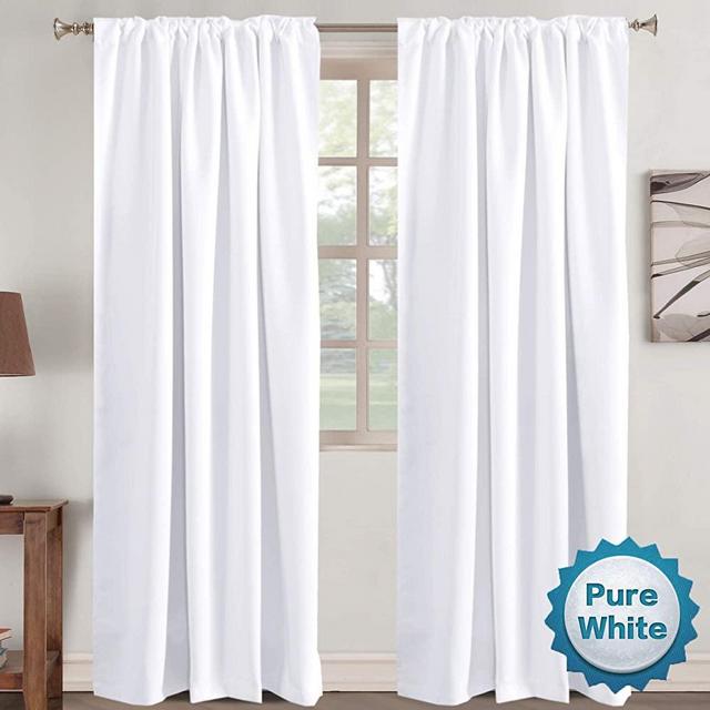 Window Curtain Panels White Curtains Insulated Thermal Back tab/Rod- Pocket Room Darkening Curtains, Pure White, Solid Curtains for Living Room, 52" W x 84" L Inch (Set of 2 Panels)