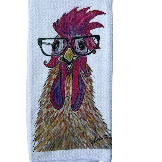 Decorative Kitchen Dish Towel Chicken with Glasses