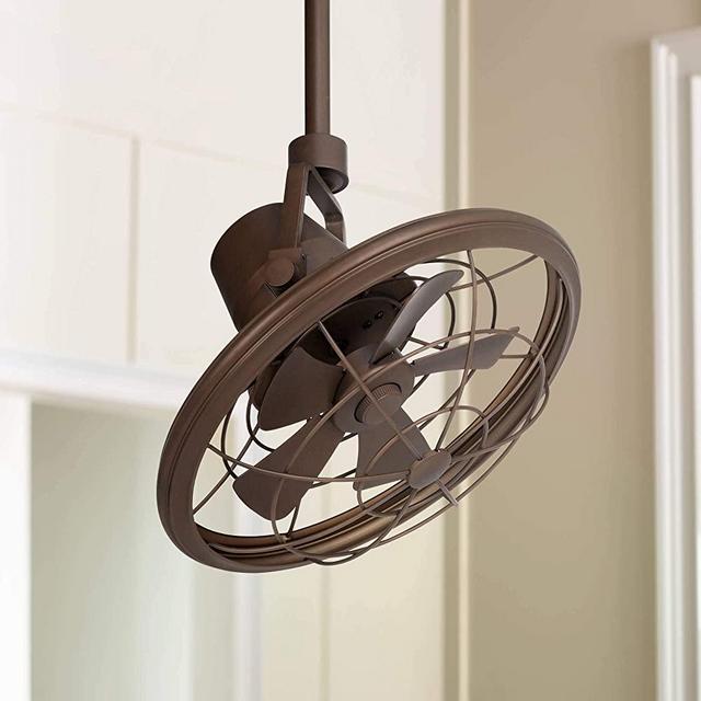 18" Mission Outdoor Ceiling Fan with Wall Control Mounted Adjustable Oil Rubbed Bronze Cage Damp Rated for Patio Porch - Casa Vieja