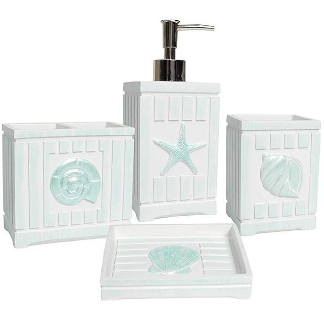 Sweet Home Collection Bathroom Accessories Collection Unique Decorative Beautiful Designs Bath Décor, 4 Piece Set, Beach Shells