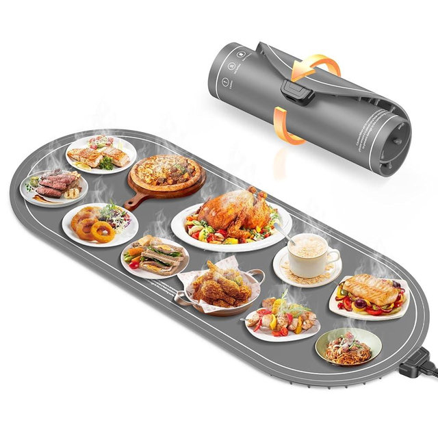 Warming Mat for Food Extra Large, 36"x15" Food Warming Mat with Heat Insulation Pad, Silicone Heating Mat for Food, Rollable & Portable, Food Warmers for Parties Buffet,Gatherings,Everyday Use