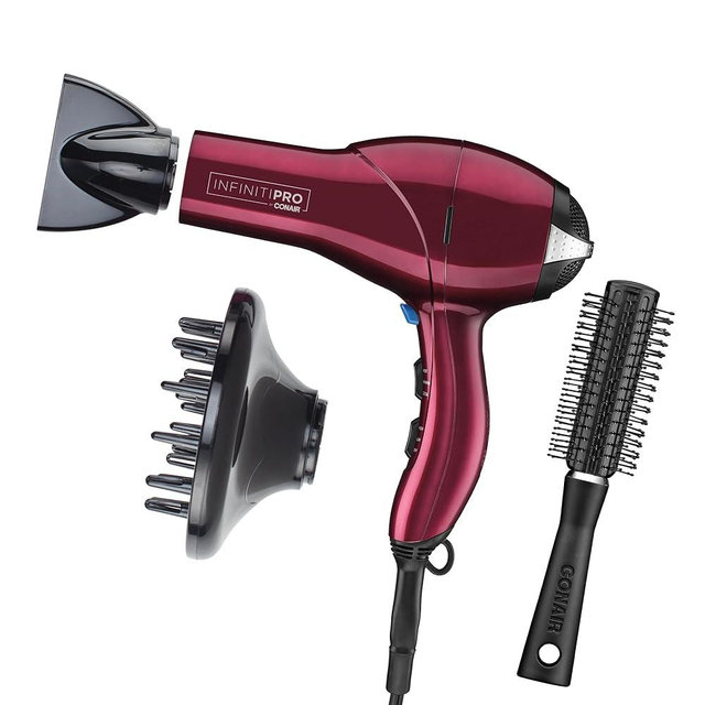 INFINITIPRO by CONAIR Hair Dryer with Diffuser | Salon Performance AC Motor Blow Dryer | Includes Diffuser, Concentrator and Bonus Blow-Out Brush | Burgundy - Amazon Exclusive