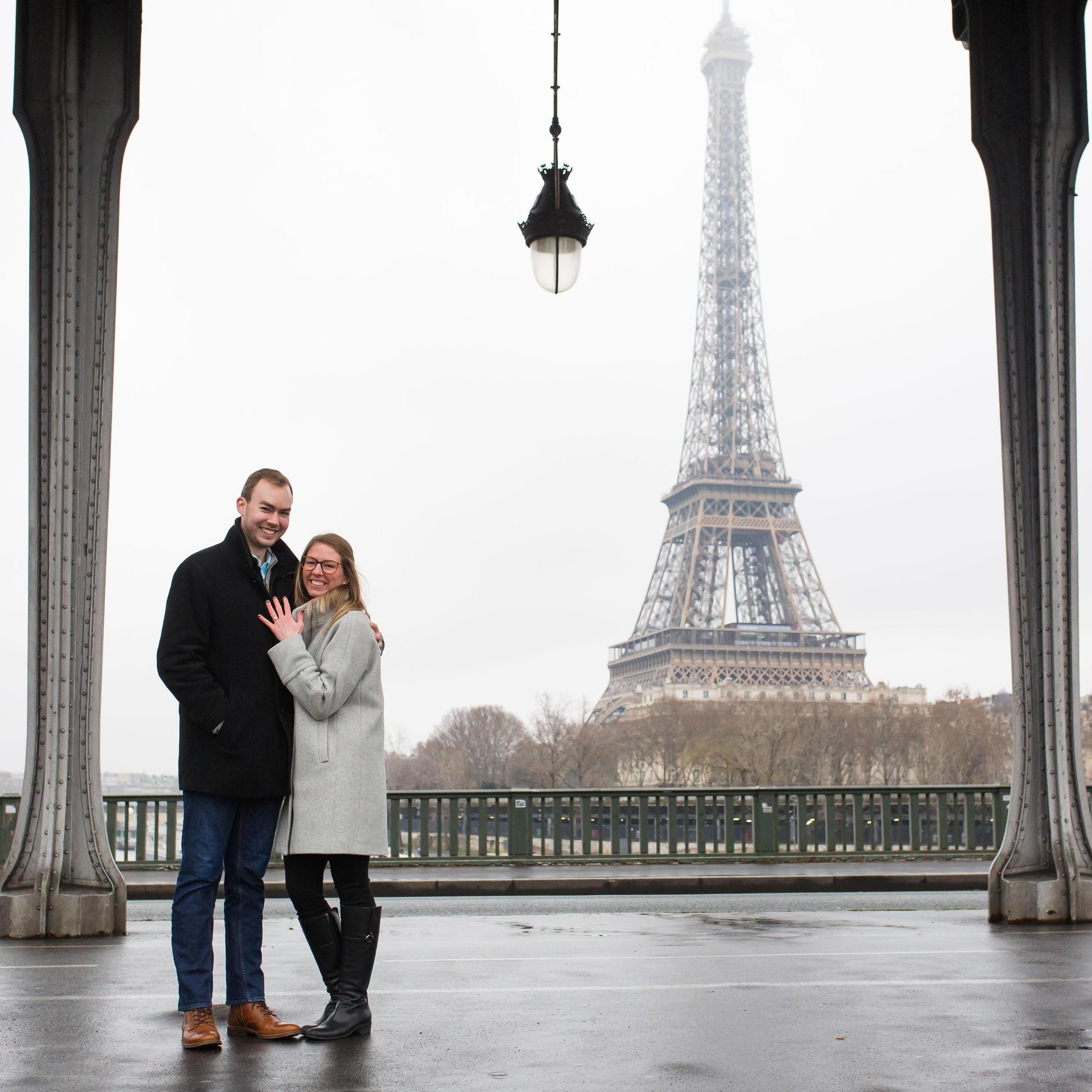 Engaged in Paris (on the bridge from Inception, in case you were wondering)