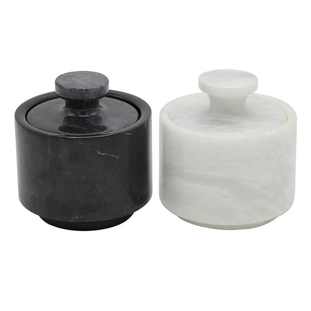 Marble Hives Marble Salt Cellar With Lid- Pack Of 2 Marble Salt And Pepper Bowls- Salt Holder With Lid To Put Salt, Paprika, Pepper, And Spice