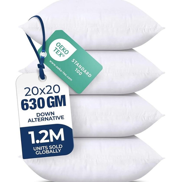 Utopia Bedding Throw Pillows (Set of 4, White) – 20 x 20 Inches Down Alternative Pillows for Bed, Sofa, and Couch - Fluffy Decorative Stuffer Pillow for Indoors & Outdoors