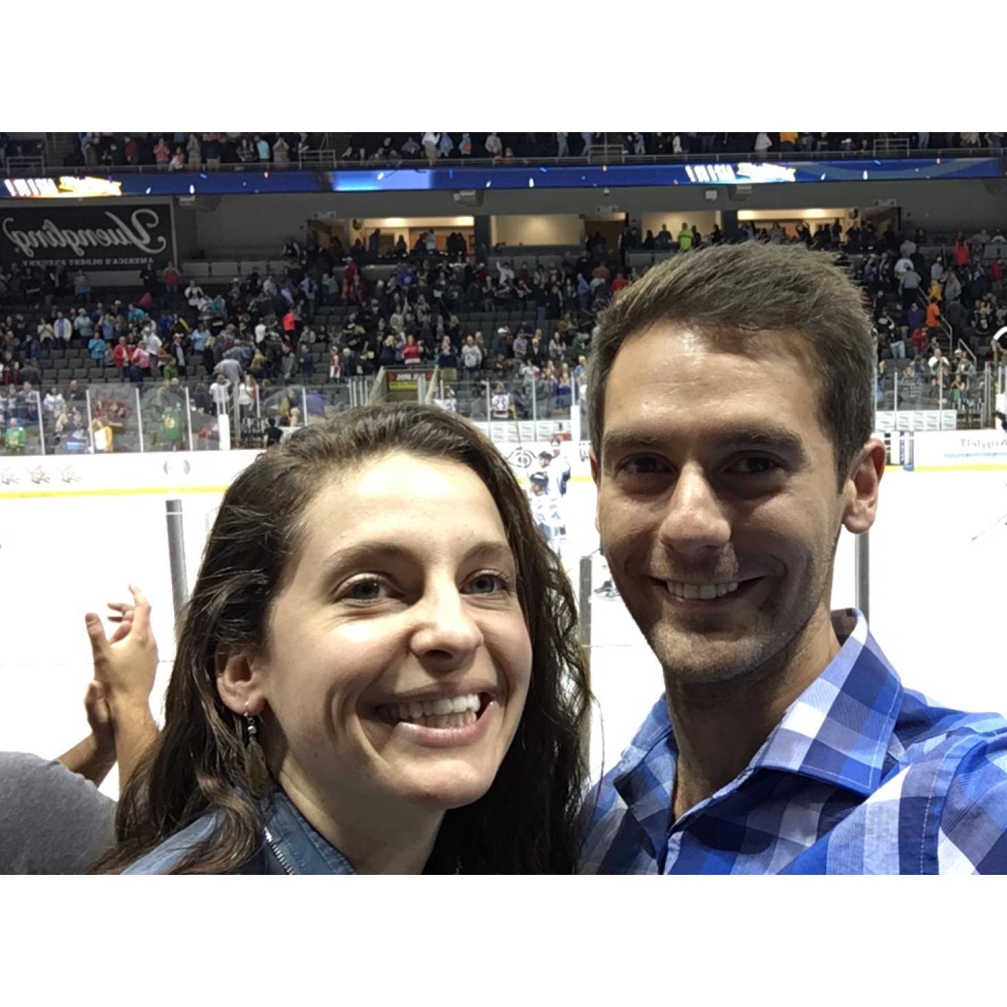 Year 1 - Nathan got us free tickets to a Toledo Walleye Hockey game by winning a local 5k - the Walleyes won in overtime!