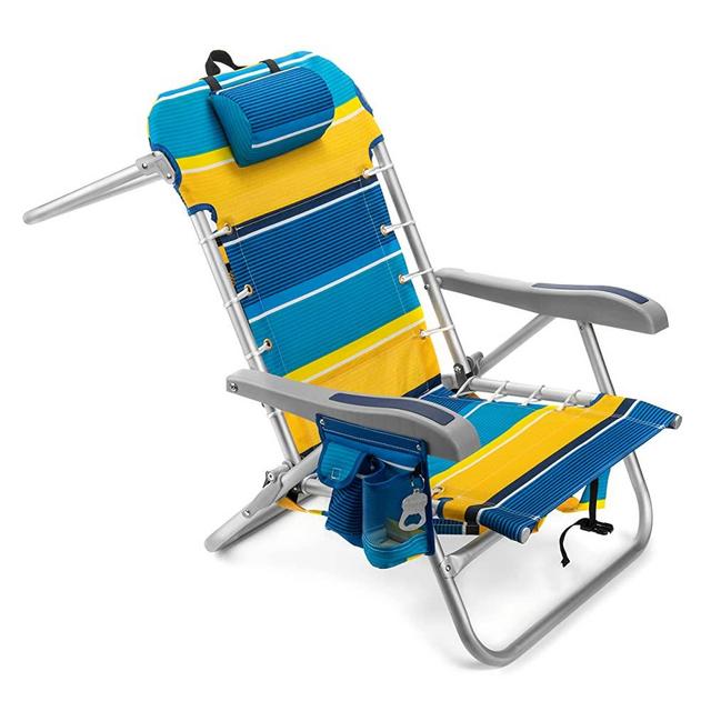 Homevative Cooler+ Folding Backpack Beach Chair with 5 Positions, Towel bar, XL Cooler Pouch, Storage Net, Cup and Phone Holder, Sunshine