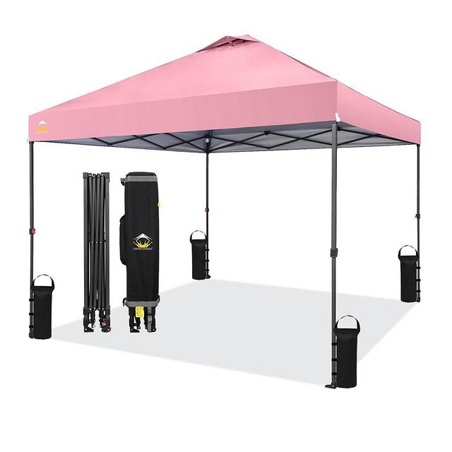 CROWN SHADES 10x10 Pop Up Canopy Tent - Patented Center Lock One Push Instant Outdoor Canopy Beach Tent with STO-N-Go Bag 8 Stakes & 4 Sand Bags，Pink