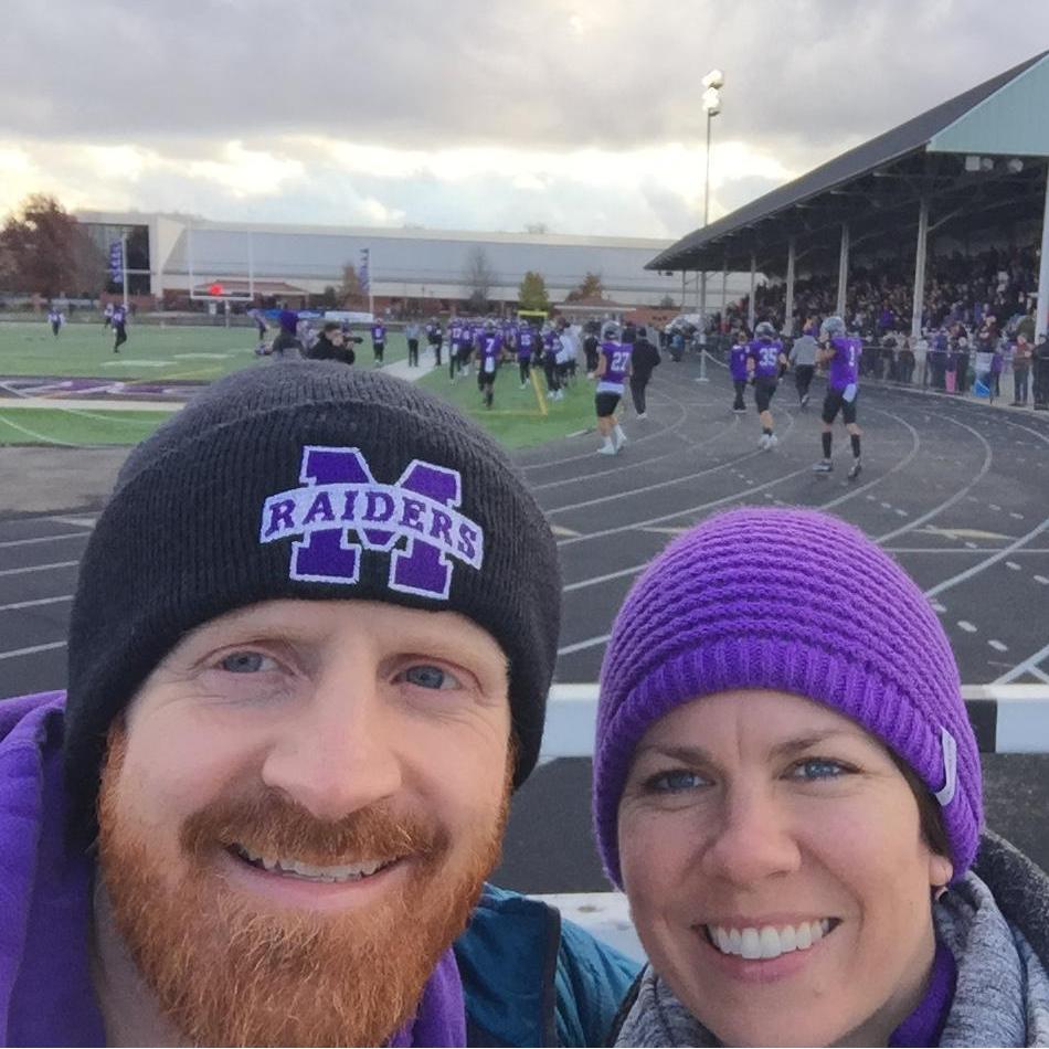 All dressed in purple for Hans's first Mount Union football game! Raider Nation!