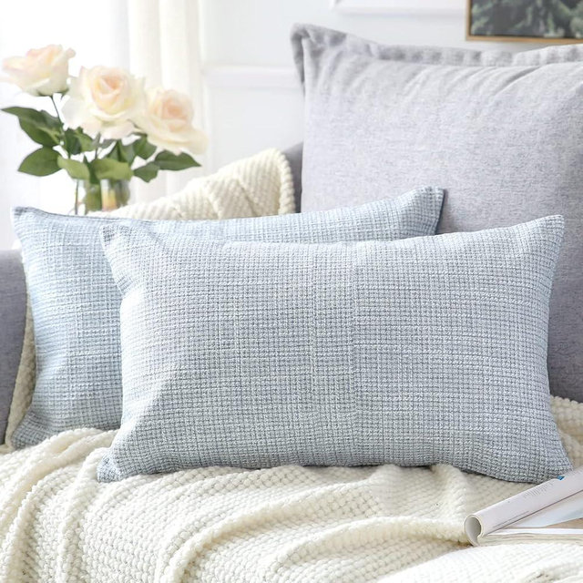 OTOSTAR Linen Throw Pillow Covers Set of 2 Decorative Square Pillowcases Cushion Covers 12x20 Inch for Home Decor Sofa Bedroom Car 30 x 50CM Blue Grey