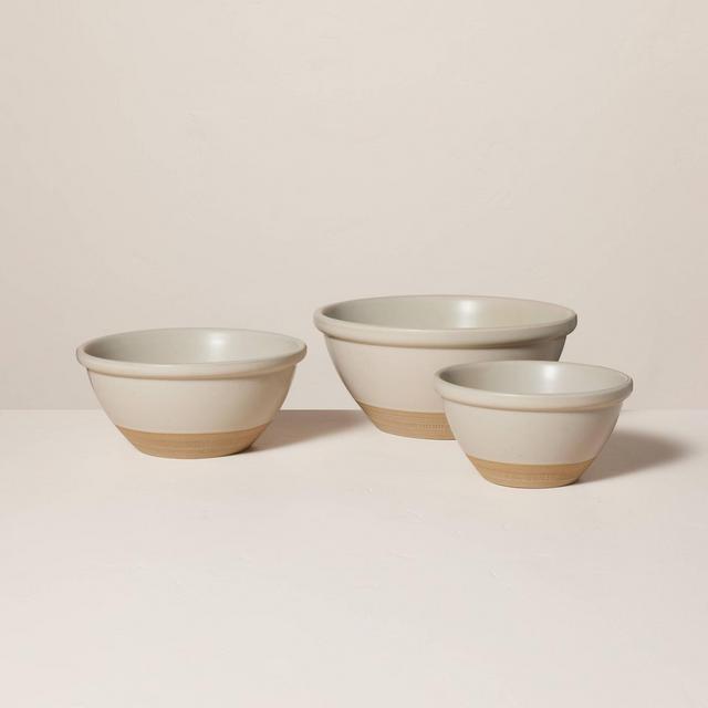 3pc Stoneware Mixing Bowl Set Warm Gray - Hearth & Hand™ with Magnolia