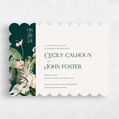 Green Scalloped Wedding Invitation - Katmai Landscape