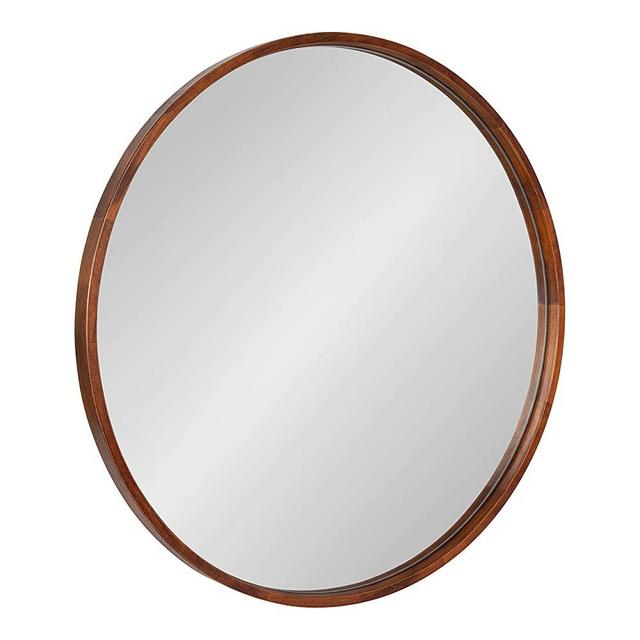 Kate and Laurel Valenti Round Wood Wall Mirror, 28 Inch Diameter, Walnut Brown, Decorative Circular Mirror for Wall