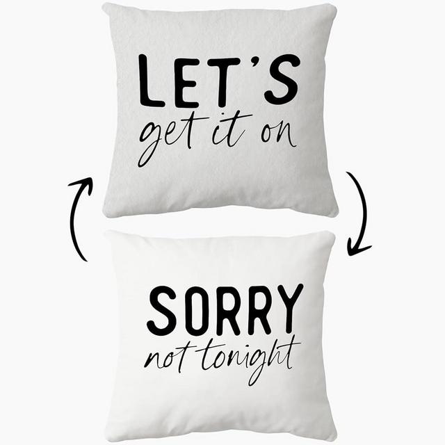 Voatok Funny Couples Let's Get it on, Sorry Not Tonight Reversible Throw Pillow Case, 18 x 18 inch Funny Bridal Shower Gifts Decor Home Decor Cushion Cover, Engagement Gift