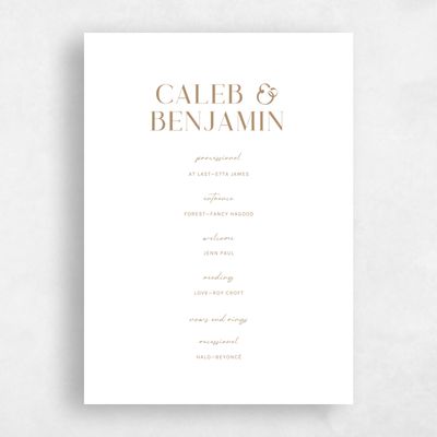 Metallic Bronze, Brown Wedding Program - Latona Letterpress