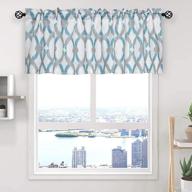 oremila 2 Pack Kitchen Curtain Valance 54" x 15" Multicolor Geometric Window Valance for Kitchen and Bathroom, Rod Pocket, Teal/Gray