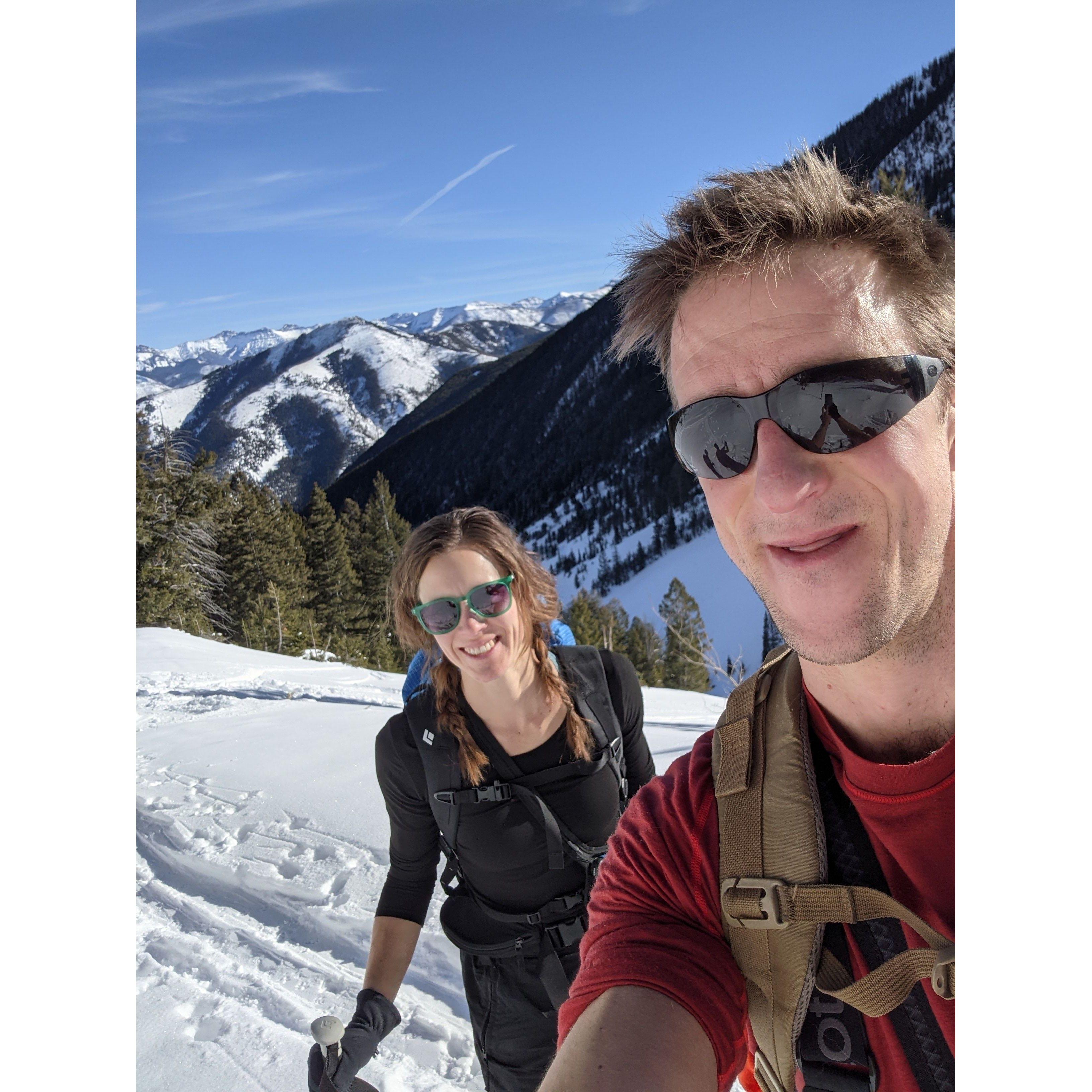 First time Brady took Nicole backcountry skiing. Nicole may have cried a few times because she isn't totally comfortable skiing.