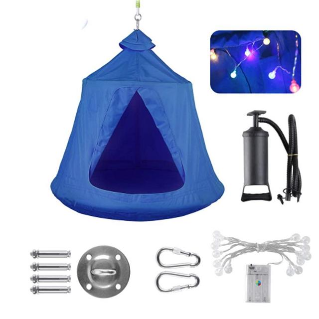 GARTIO Hanging Tree Tent, Waterproof Swing Play House, Portable Hammock Chair, with LED Decoration Lights, Inflatable Cushion, Suit for Adult and Kids Indoor Outdoor, Max Capacity 330lbs