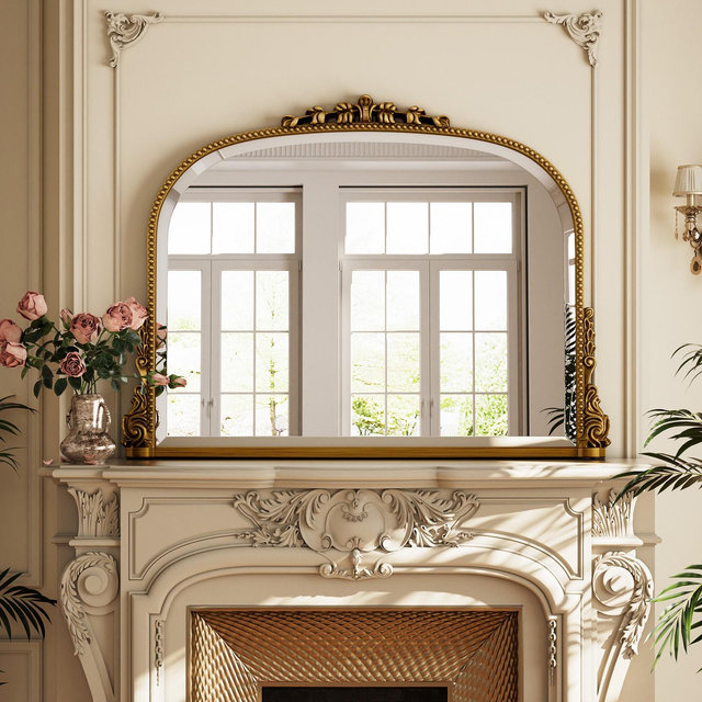 BEAUTYPEAK Arched Vintage Baroque Bathroom Vanity Mirrors 27"x36",Gold