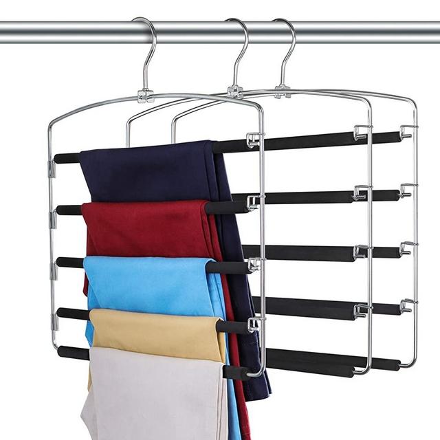 HuaQi Clothes Pants Slack Hangers Closet Storage Organizer Non Slip Space Saving Hanger with Foam Padded Swing Arm for Pants Jeans Scarf Trousers Skirts (3pcs Black)