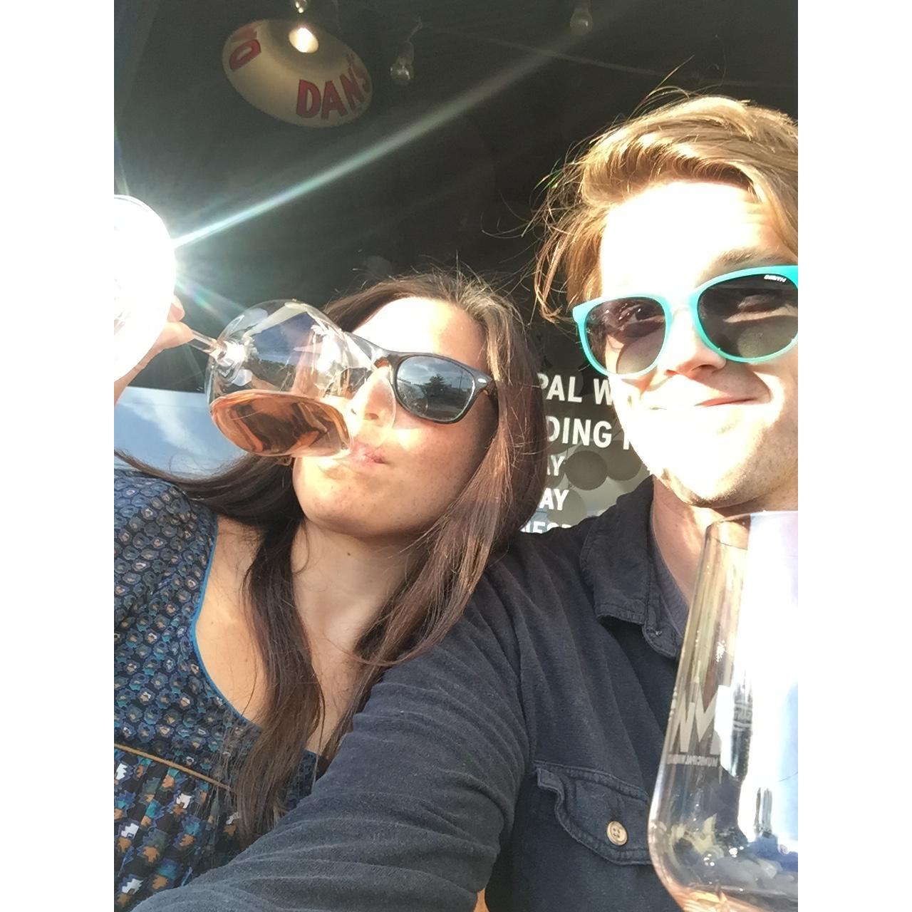 Typical Sunday, drinking wine at Municipal Winemakers in Santa Barbara. Spring 2017.