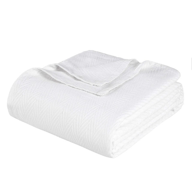 Metro Zig-Zag Chevron Cotton Blanket, Full/Queen, White - Blue Nile Mills