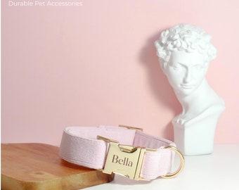 Personalized Dog Collar and Leash Bow tie set, Lavender Dog Collar, Corduroy Collar and Lead, Custom Collar for Girl Dog, Wedding Dog Collar