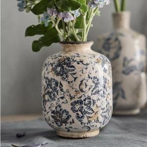 Blue Floral Ceramic Vase, Round - Color Multi