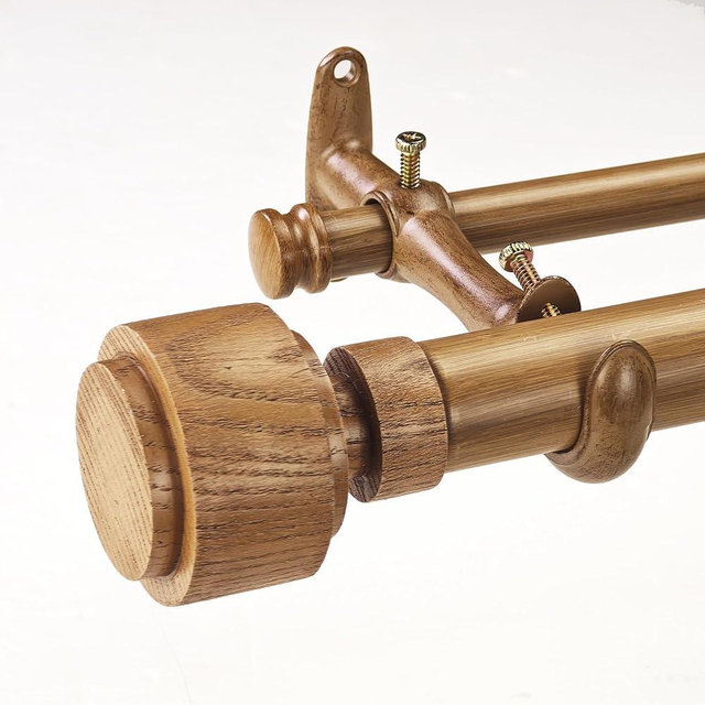 ILAISIHOME 1-1/8 Inch Diameter Faux Wood Curtain Rod with Wood Grain Finials, 72-144 inch Telescoping Double Curtain Rods for window width 68-140 inch, 1 pack