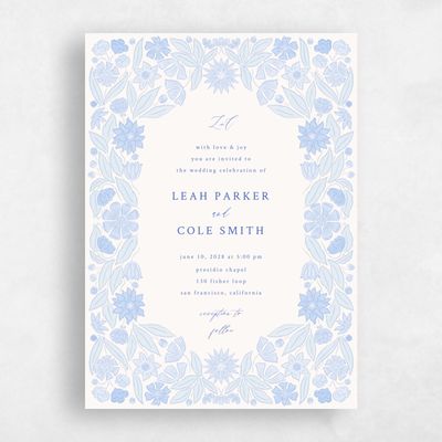 Dark Pastel Blue Wedding Invitation - Juliet Portrait