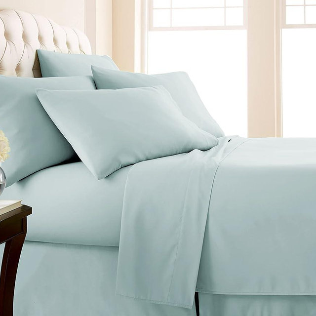 Southshore Fine Living, Inc. Extra Deep Pocket King Sheet Set, 6-Piece Ultra-Soft Microfiber Bed Sheets with 21" Deep King Fitted Sheet, Oversize Flat Sheet, 4 King Pillowcases, Sky Blue