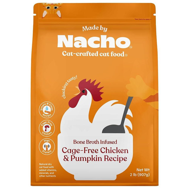 Made by Nacho Bone Broth Infused Dry Cat Kibble - Cage-Free Chicken & Pumpkin Recipe - Premium Grain-Friendly Cat Food 2lb Bag, Limited Ingredients