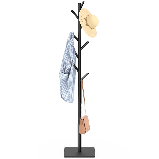 YheenLf Coat Rack Freestanding with Stable Square Base for Cloathes, Hat, Used in Bedroom, Office and Entryway, Sturdy and Easy Assembly Coat Tree with 3 Adjustable Sizes and 8 Hooks, Black