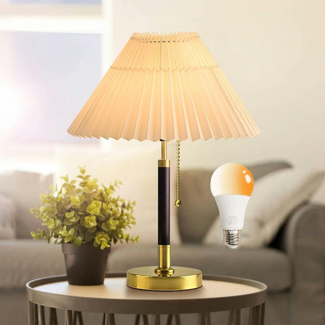 QUIGO Bedside Table Lamp for Bedroom Living Room-3 Color Temperature,Bedside Lamps for Nightstand with Linen Lampshade, Solid Wood & Brass,Modern End Table Lamp,Led Side Table Desk Lamp Vintage BW01T