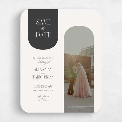 Beige Rounded Wedding Save the Date - Dempsey Photo