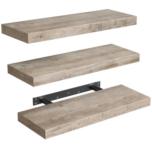 RALGEND Floating Shelves for Wall, 1.5" Thick Wall Shelf Set of 3 with Invisible Brackets, 15.7L x 7.9W Hanging Book Shelves Farmhouse Home Decor for Bathroom, Living Room, Bedroom, Kitchen, Greige