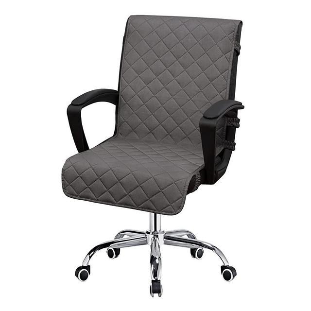 Easy-Going Reversible Office Chair Cover Water Resistant Dining Chair Cover Soft Desk Computer Chair Slipcover with Anti-Slip Buckle for Armchair or Armless Chair (Large, Gray/Dark Gray)