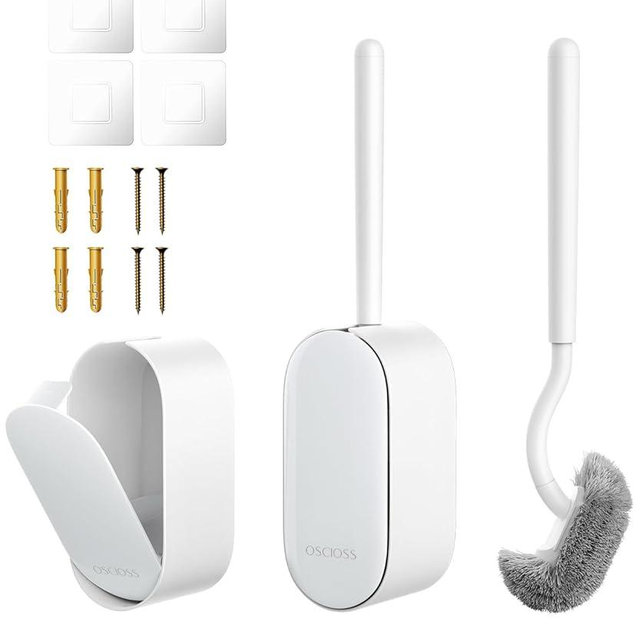 Bathroom Toilet Brush, OSCIOSS Toilet Cleaner Brush with Ergonomic Design, Compact Size, Durable Bristles, Wall Mounted RV Toilet Brush for Bathroom Cleaning (White, 2pack)