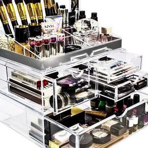 Sorbus Acrylic Cosmetic Makeup and Jewelry Storage Case Display with Silver Trim - Spacious Design - Great for Bathroom, Dresser, Vanity and Countertop (Silver Set 1)