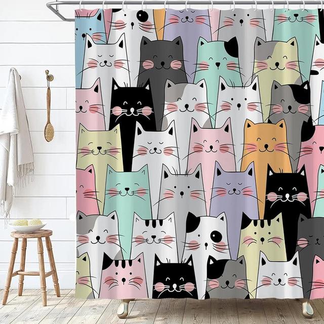 Onlalasyc Cat Shower Curtain,Cute Colorful Cat Shower Curtains for Bathroom,Trendy Funny for Adults Cat Shower Curtain Anime Modern Waterproof Bathroom Decor, cortinas de baño, 72 x 72 in