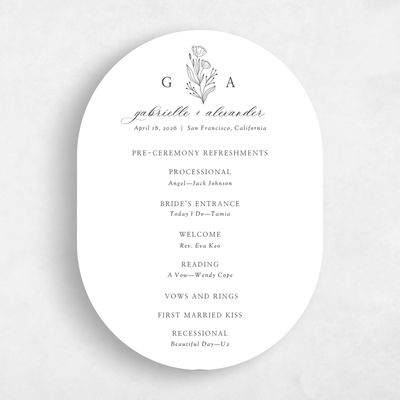 White Oval Wedding Program - Vanora