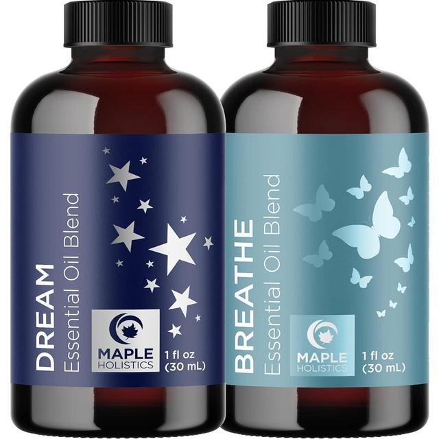 Aromatherapy Essential Oil Blends for Diffusers - Diffuser Essential Oil Set with Dream Essential Oil Blend and Breathe Essential Oil Blend - 100% Pure Must Have Aromatherapy Oils - 1 Fl Oz Each