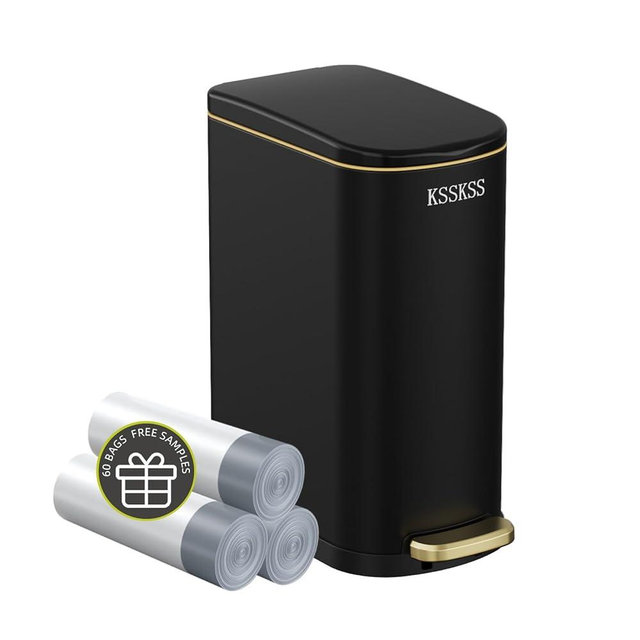 KSSKSS 2.6 Gallon Slim Bathroom Trash Can with Soft Close Lid, 10L Stainless Steel Garbage Can with Removable Liner Bucket, for Narrow Spaces, Bathroom, Bedroom (Matt Black)