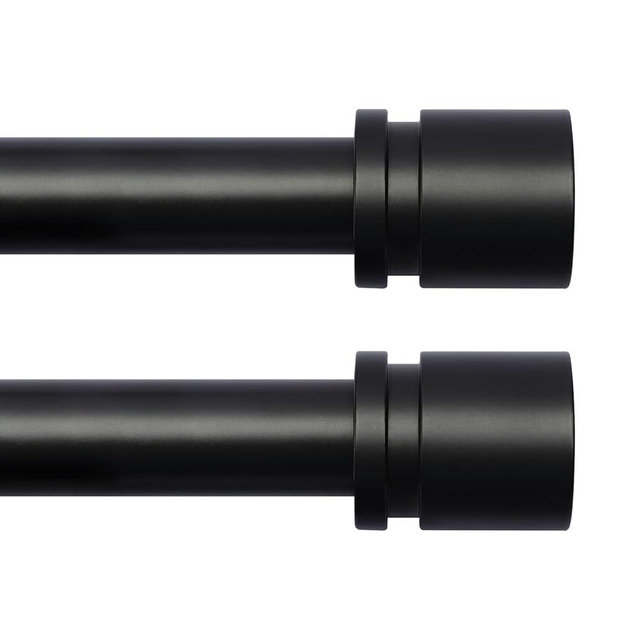Byondeth Curtain Rods for Windows 16 to 48 or 60 Inches Max 2 Pack Adjustable Length 1 Inch Diameter Window Curtain Rod with Aluminium Finials, Black