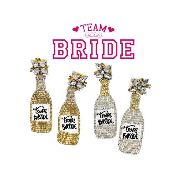 TEAM BRIDE Bridesmaids Bridal Wedding Seed Beaded Statement Earrings