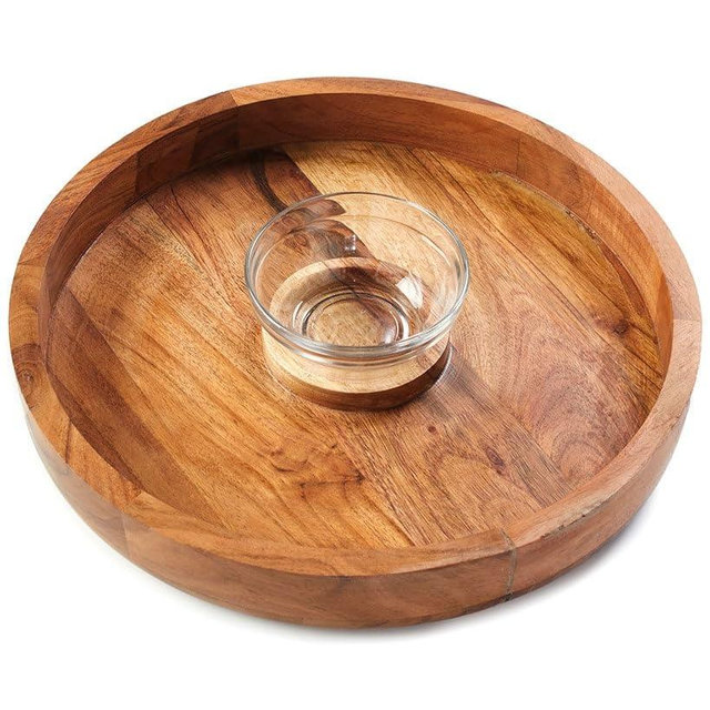 Wooden Snack Server - Chip and Dip Platter for Serving Appitizers