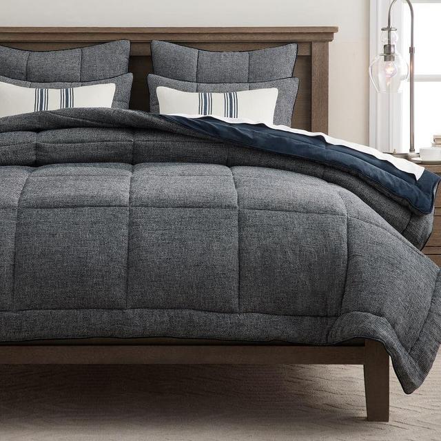 Midnight Belgian Flax Linen Waffle Comforter, King/Cal. King