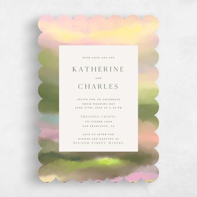 Green Scalloped Wedding Invitation - Highland Portrait