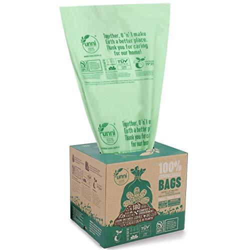UNNI ASTM D6400 100% Compostable Trash Bags, 2.6 Gallon, 9.84 Liter, 100 Count, Extra Thick 0.71 Mils, Food Scrap Small Kitchen Trash Bags, US BPI and Europe OK Compost Home Certified, San Francisco