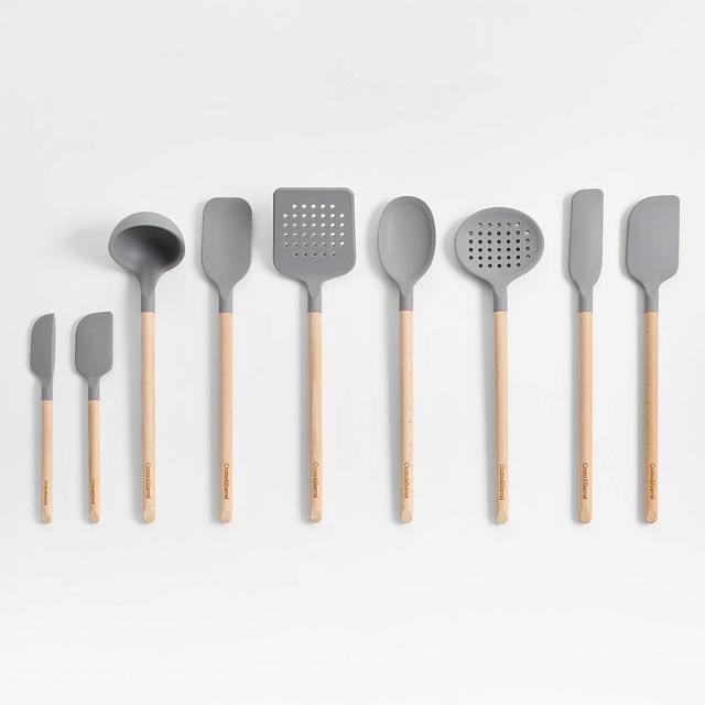 Crate & Barrel Wood and Grey Silicone Utensils